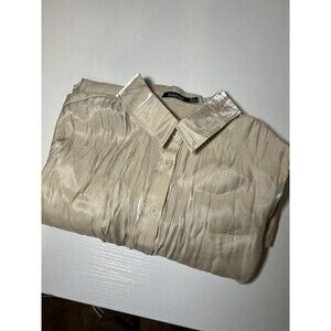 Boohoo Gold Beige Shiny Long Sleeve Blouse Shirt Size 12